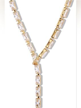 Crystal Haze Mini Baguette 18k Gold Plated Crystal Lariat Necklace NEW MSRP $270
